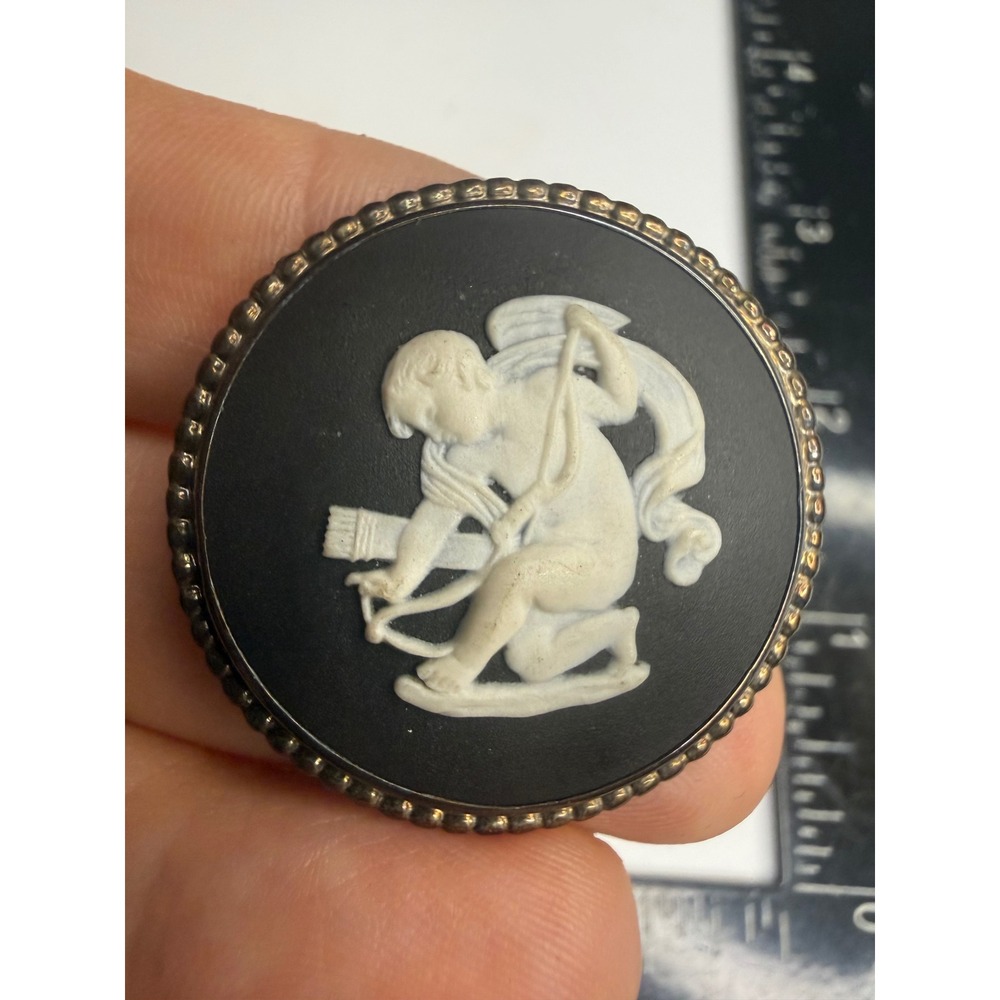 Wedgwood Jasperware Black Basalt Cupid Cameo Brooch Pin Made in England